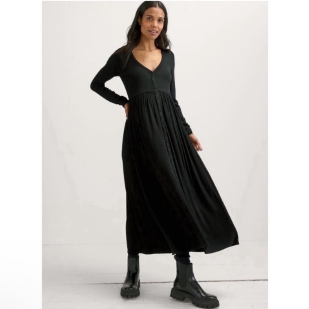 Hatch Black Long Sleeve V-Neck Maxi Dress